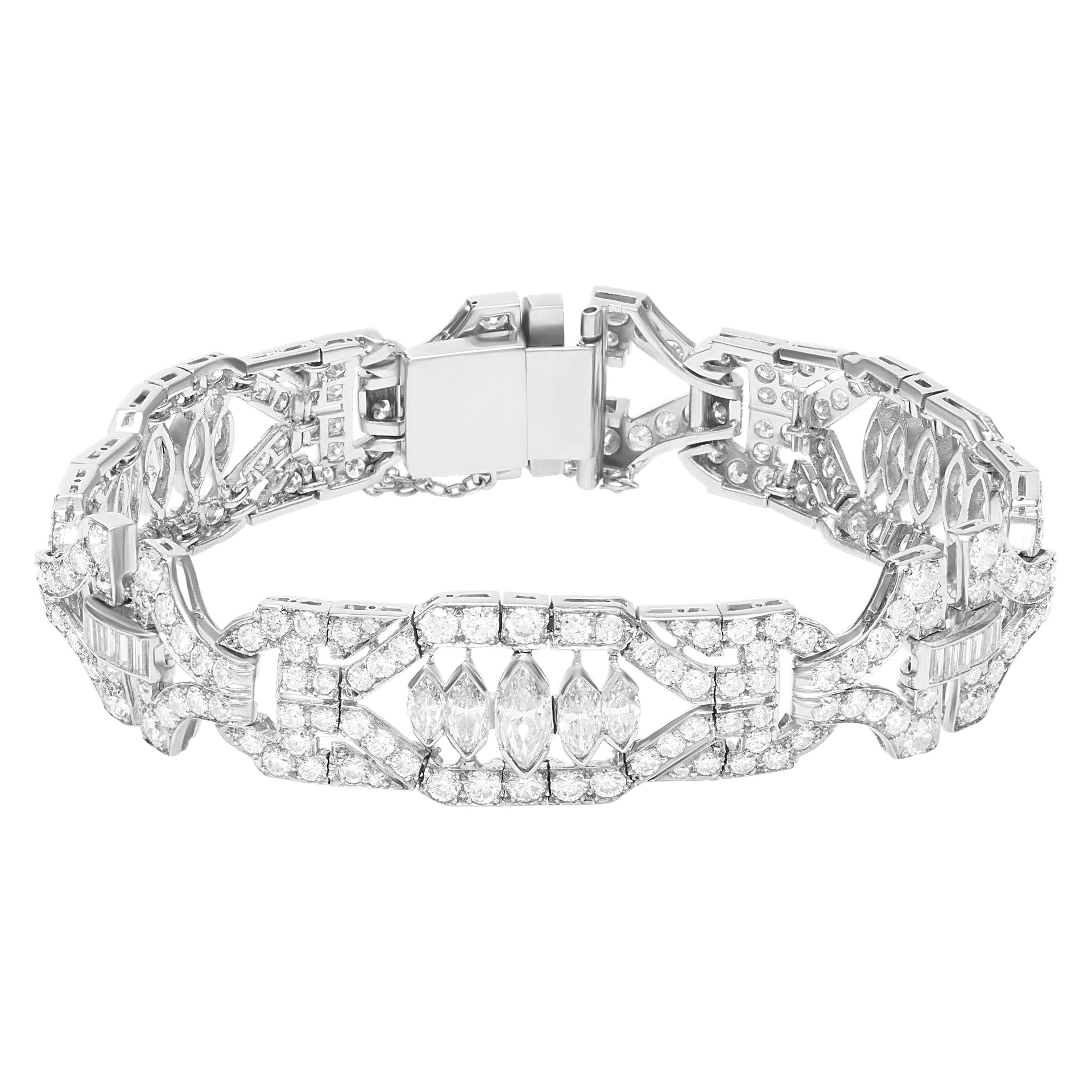 Platinum diamond bracelet with round, baguette and marquise diamonds. 13.50 carats in Diamonds image 1