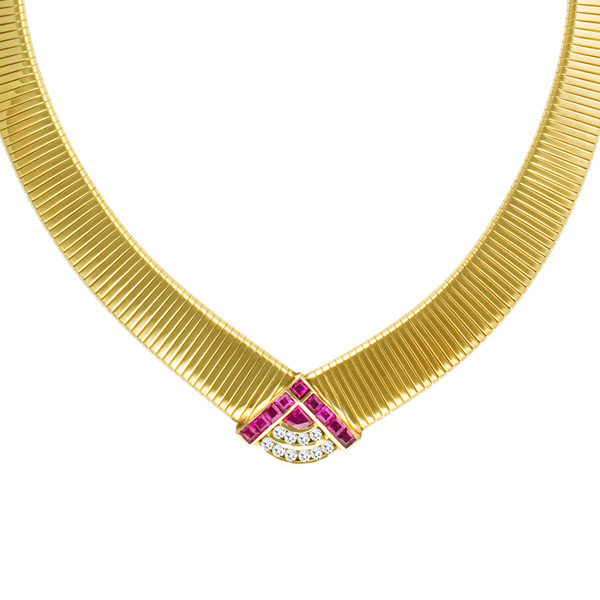 Necklace in 18k yellow gold with rubies and diamonds image 1