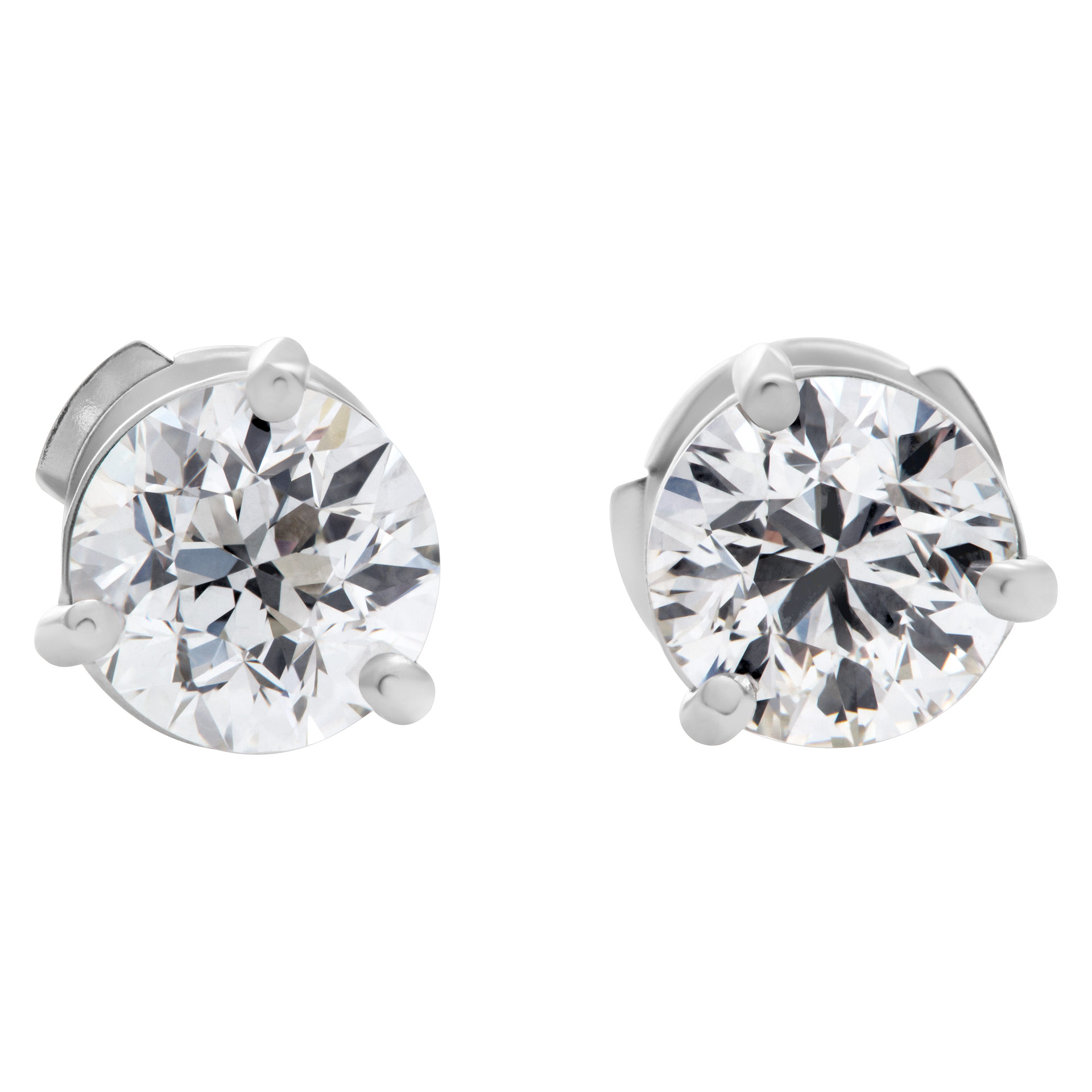 GIA certified diamond studs 1 carat (J color, VVS clarity) and 1.01 carat (J color, VVS2 clarity) set in 18k white gold martini settings image 1