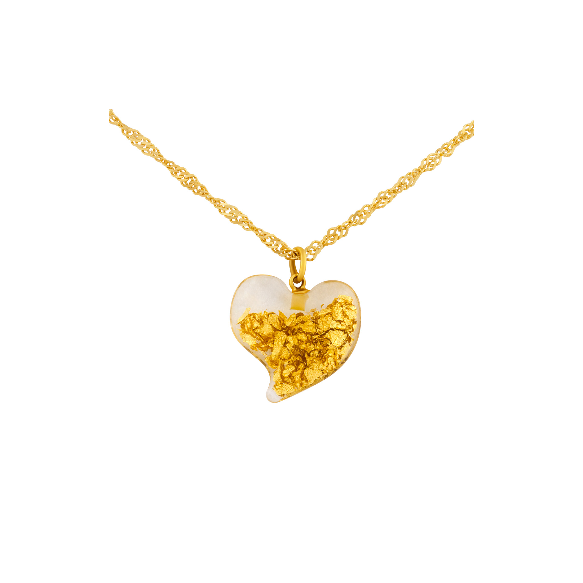 Unique glass heart pendant with flecks of gold captured in the heart. on 18k chain image 1