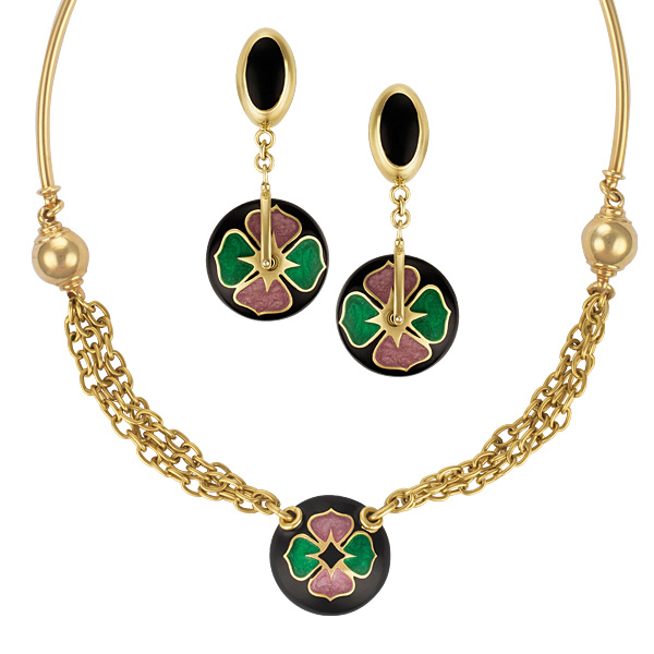 Italian earrings & necklace set with colorful flowers design image 1