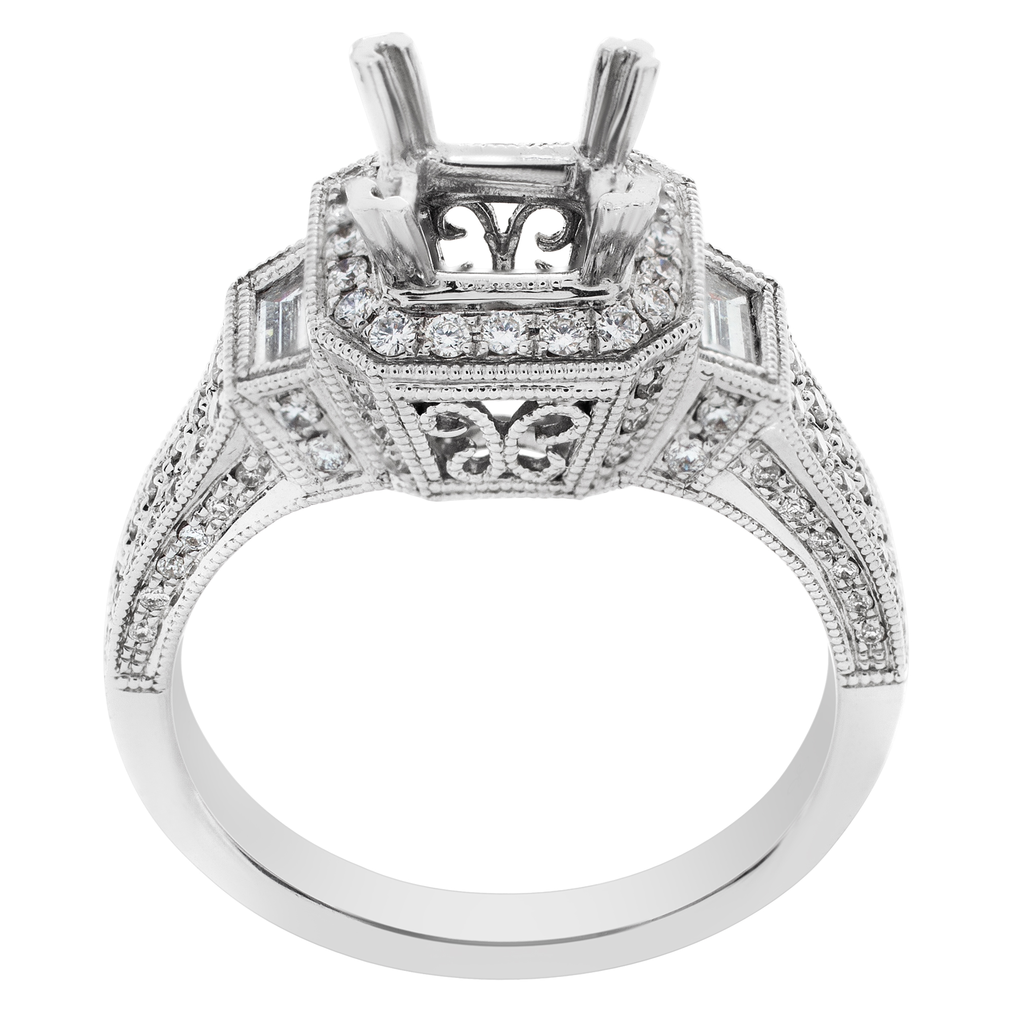 18k white gold mounting for approx. 1 carat square stone, with approx. 1.64 carat diamond. Size 5.5 image 1