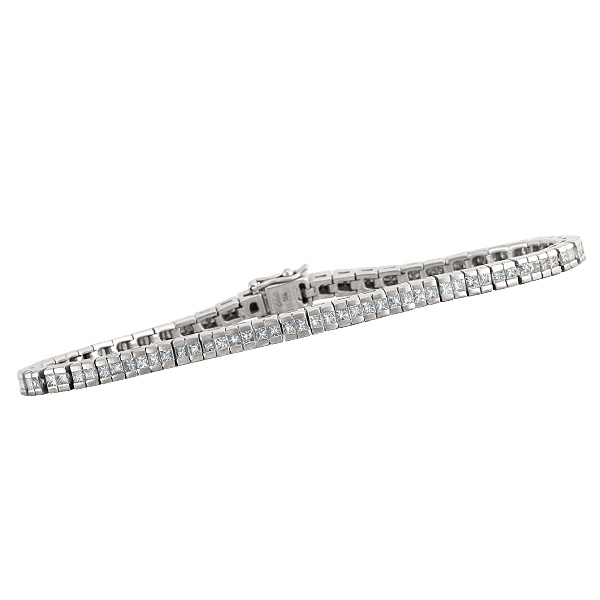 Diamond tennis bracelet with over 3 carats in princess cut diamonds in 18k white gold image 1