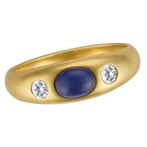 Cabochon sapphire & diamond ring in 18k yellow gold. Approx. 0.20 carats in diamonds. image 1
