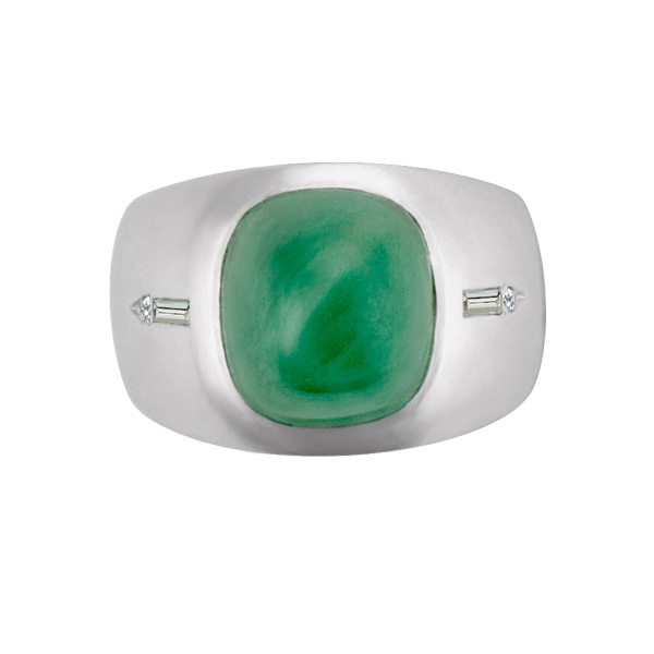 Emerald platinum ring with diamond accents. 0.14 cts in diamonds. Size 8 1/4 image 1