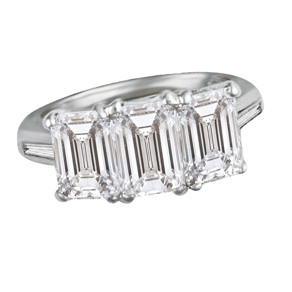 GIA Certified Three Stone Emerald Cut Diamond Ring set in Platinum with 3.04 carats total . Size 5.5 image 1