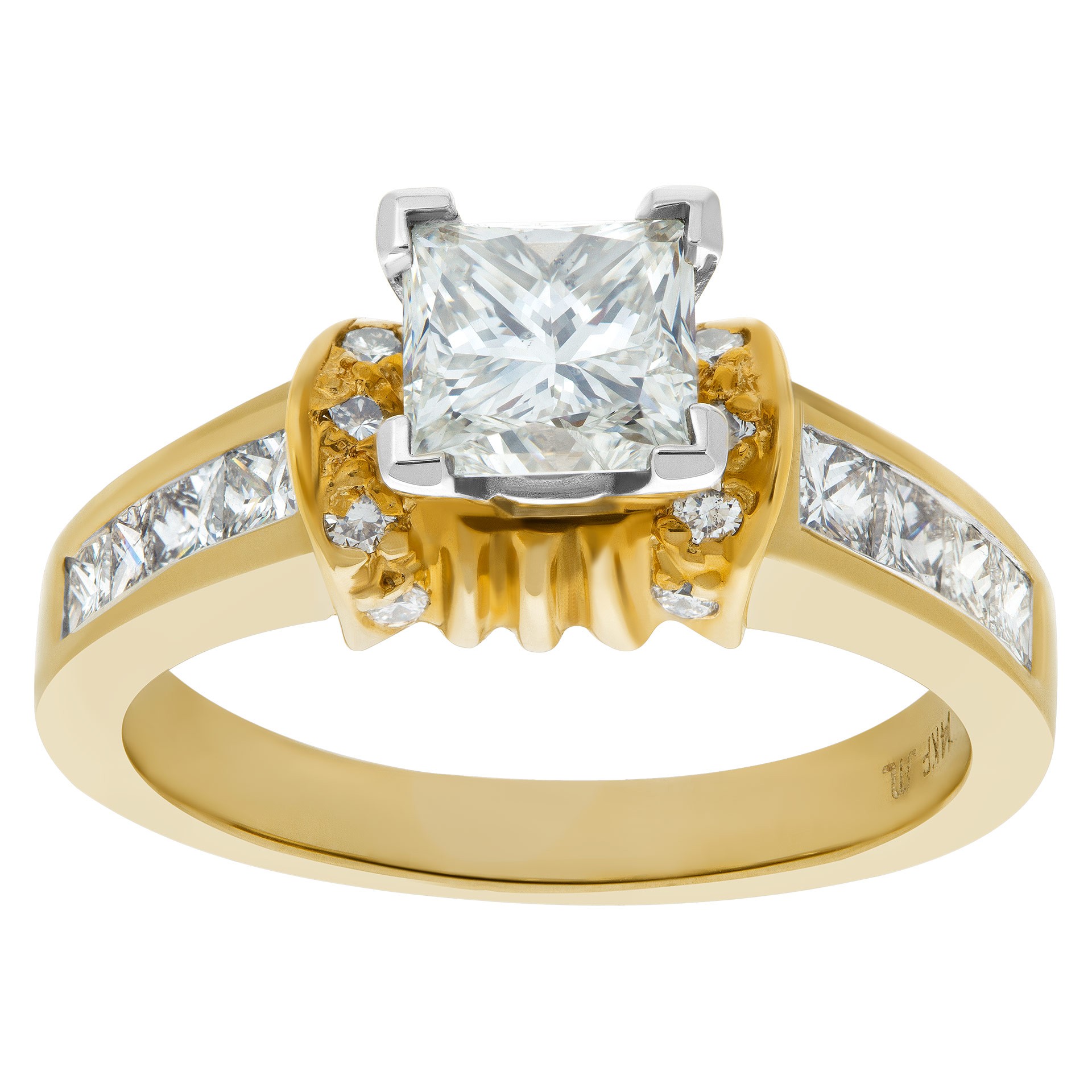 GIA Certified Square Modified Brilliant Diamond 1.28cts (I Color SI2 Clarity) ring set in 14k yellow and white gold . Size 6.75 image 1