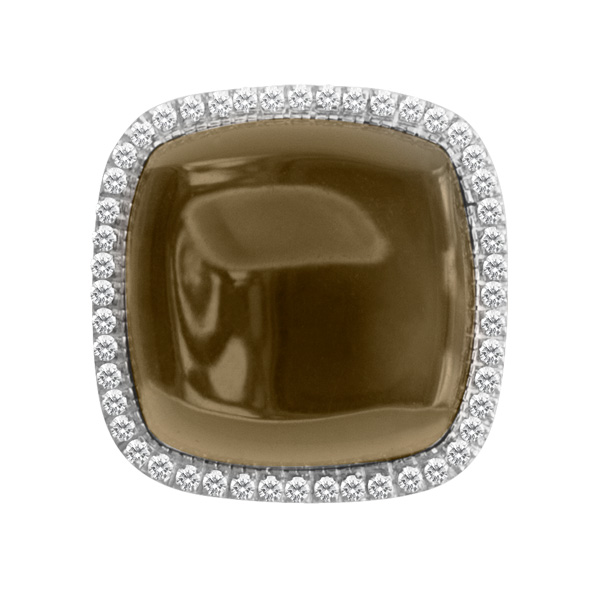 Gorgeous smokey topaz 18kt white gold ring with approx. .36 carats in diamonds image 1