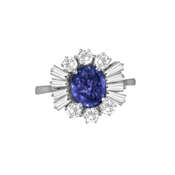 Pretty oval cut 1.0cts blue sapphire set in 18k white gold w/ 1.00cts diamond accents image 1