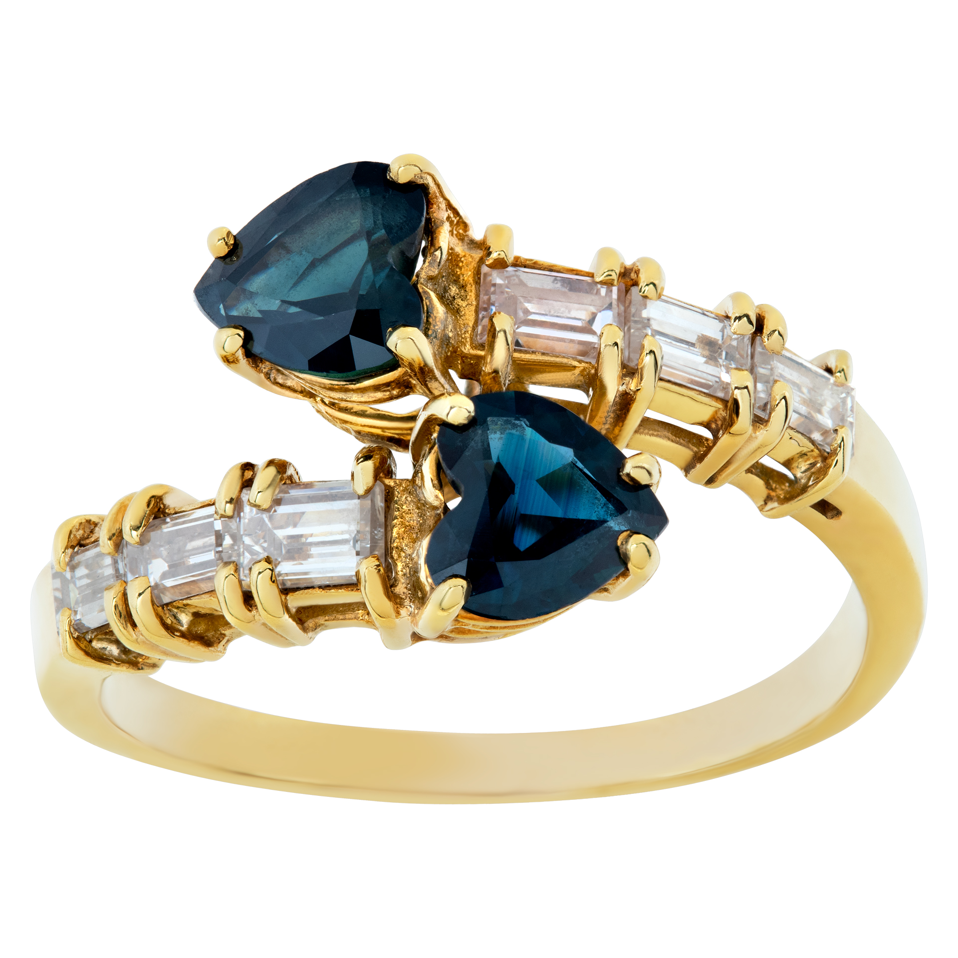 Criss-cross heart -shaped Sapphire & Diamond ring. 0.50 carats in diamonds image 1