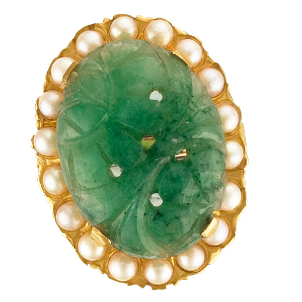 Jade ring in 14k with pearl accents image 1