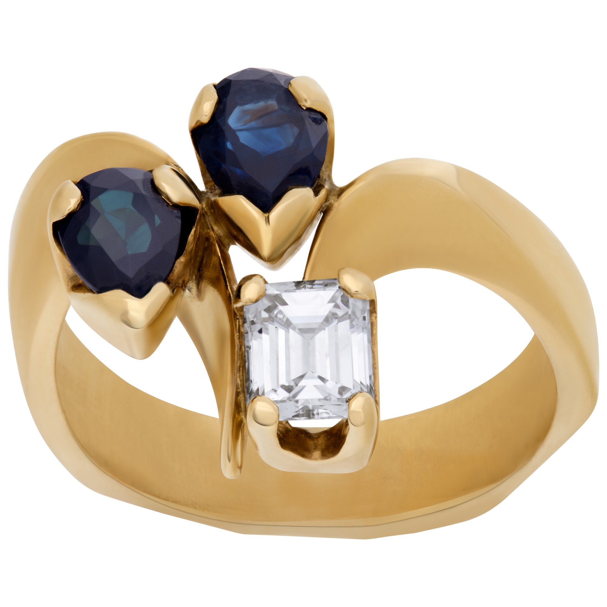 Pretty diamond & sapphire ring in 14k yellow gold. Size 7.25. image 1