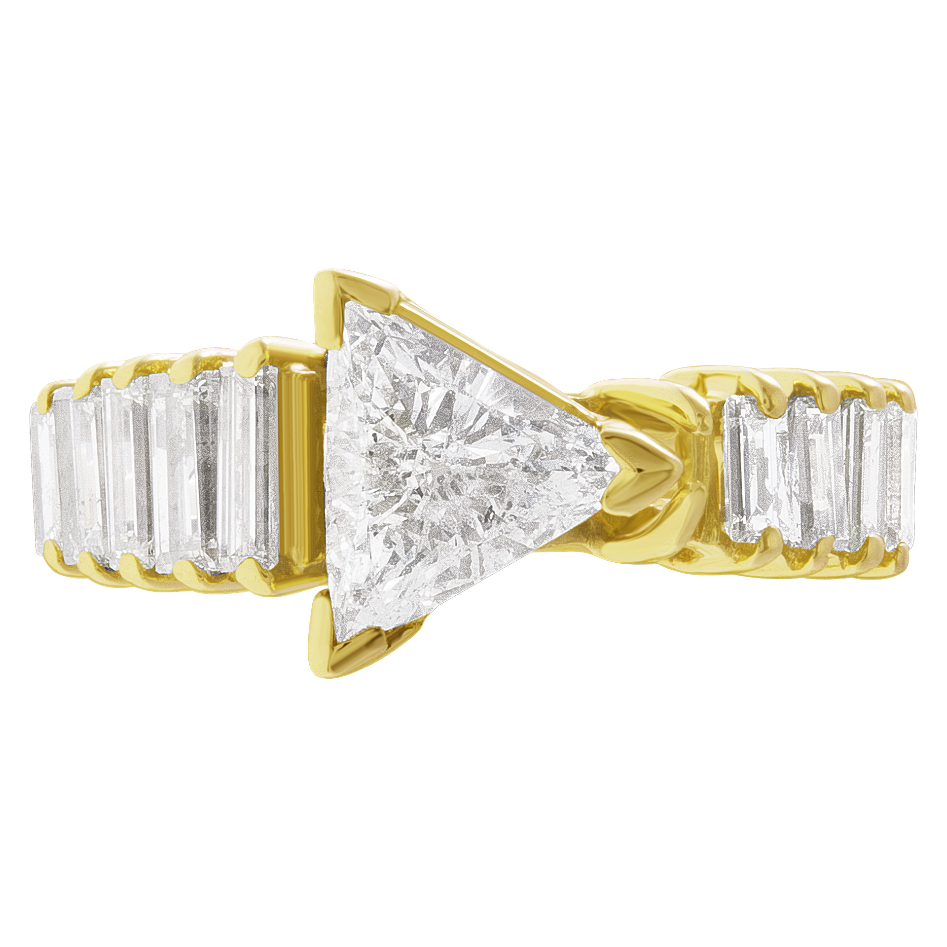 GIA Certified modified triangular brillian cut diamond 1.03 ct (H color, I1 clarity) ring set in 14k yellow gold. image 1