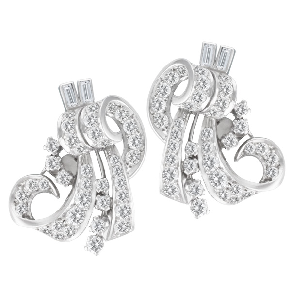 Vintage diamond earrings in platinum w/ approx. 3 carats in diamonds. image 1