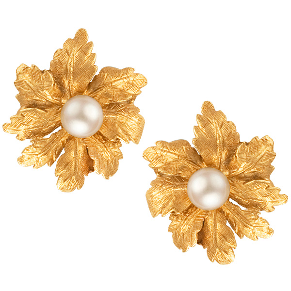 Flower earrings in 14k with 6.5 mm pearls image 1