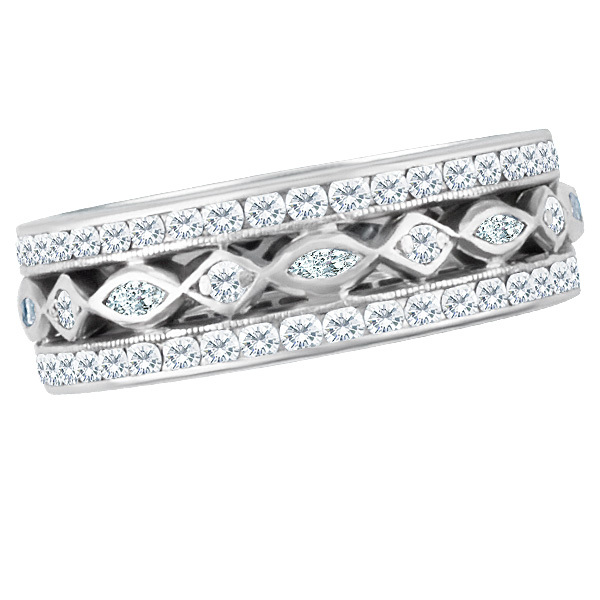 Platinum Diamond eternity band With Round And Marque Diamonds Approximate 2.09 Ct image 1