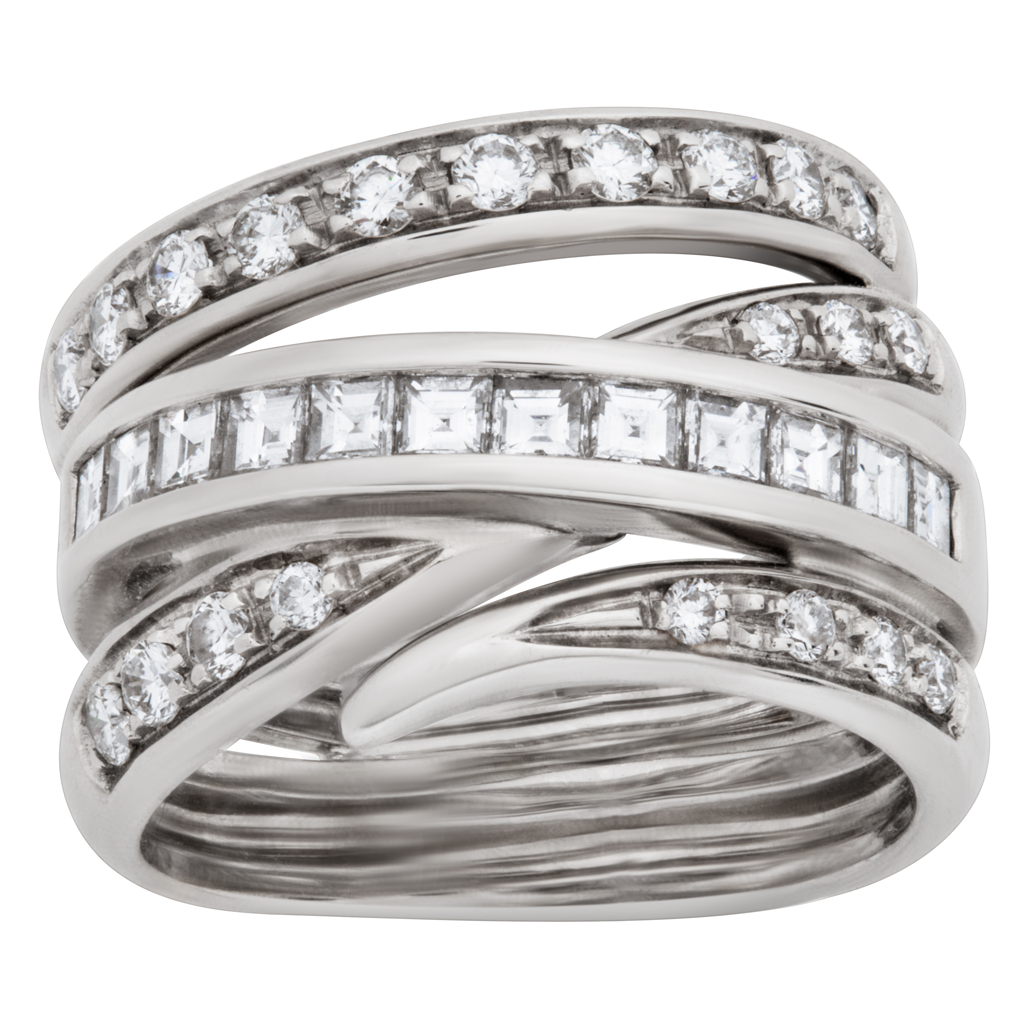Crossover diamond ring in 18k white gold. 2.10 carats in diamonds. Size 6.5 image 1