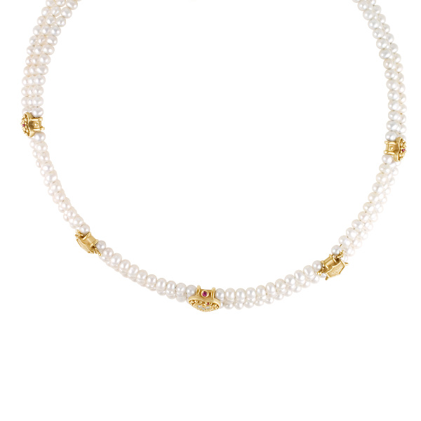 14K Yellow gold  pearl choker necklace image 1