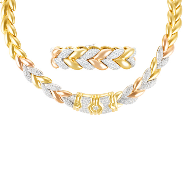 Gorgeous necklace in 18k tri-color rose, yellow & white gold image 1