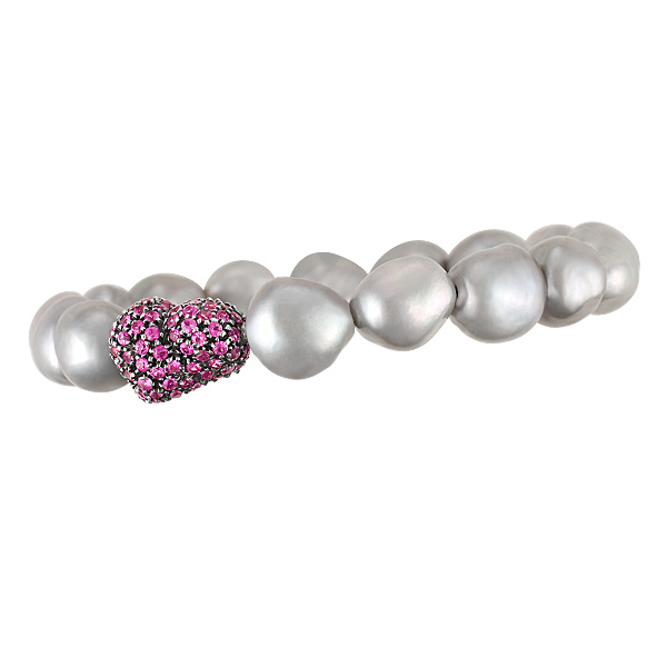 Freshwater pearl bracelet with pink sapphire accent image 1
