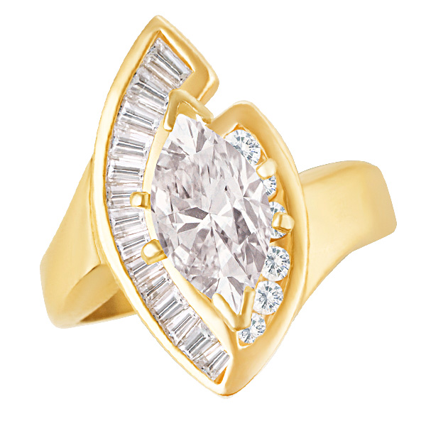 Marquise diamond ring in 14k yellow gold. Approx. 1.61 ct marquise (I, I1). image 1