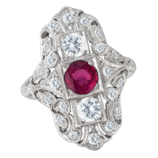 Platinum Diamond and ruby ring image 1
