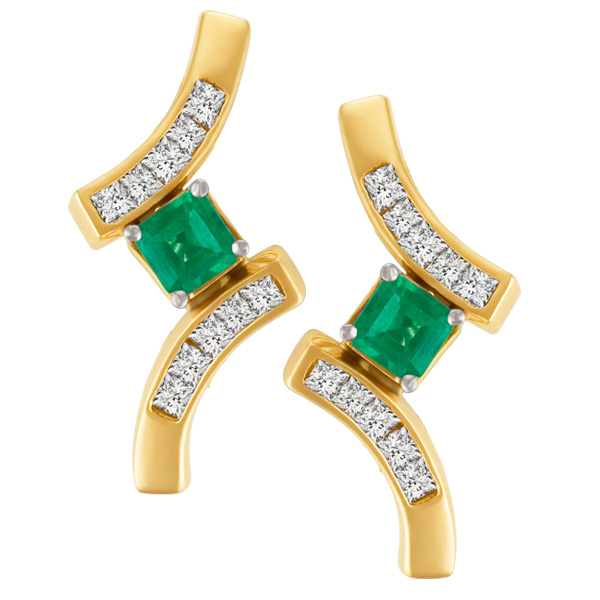 Emerald & diamond earrings in 18k image 1