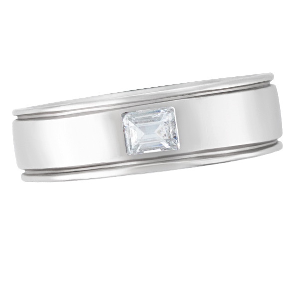 Gent's Platinum Ring with an Emerald Cut Diamond Approx. 0.5 carat image 1