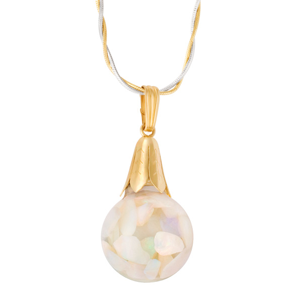 Beautiful 18k white and yellow gold chain with floating opal pendant image 1