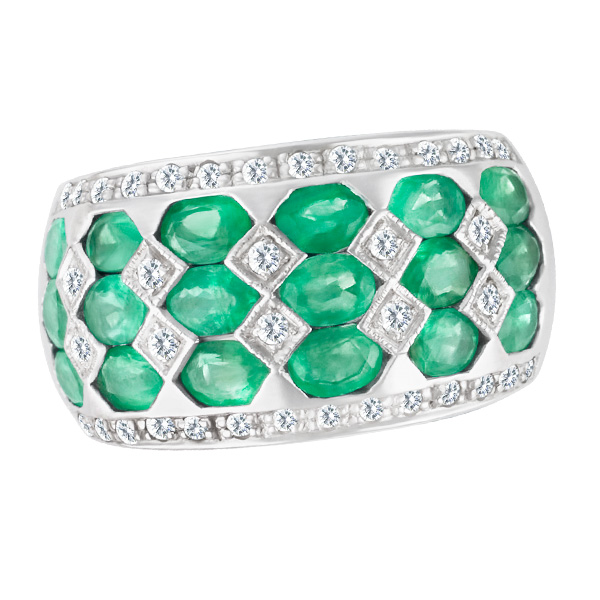 Emerald and diamond ring in 14k white gold image 1