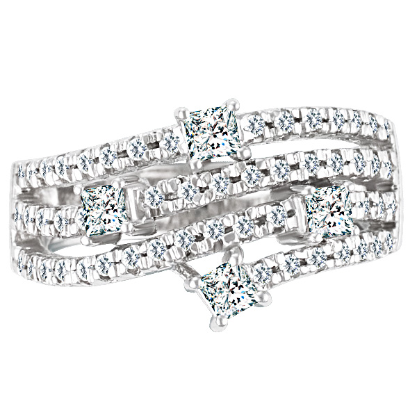 Modern design diamond ring in 14k white gold image 1