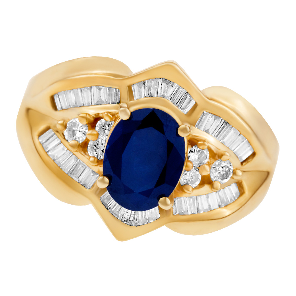 Sapphire and diamond ring in 14k yellow gold. Size 6.25 image 1