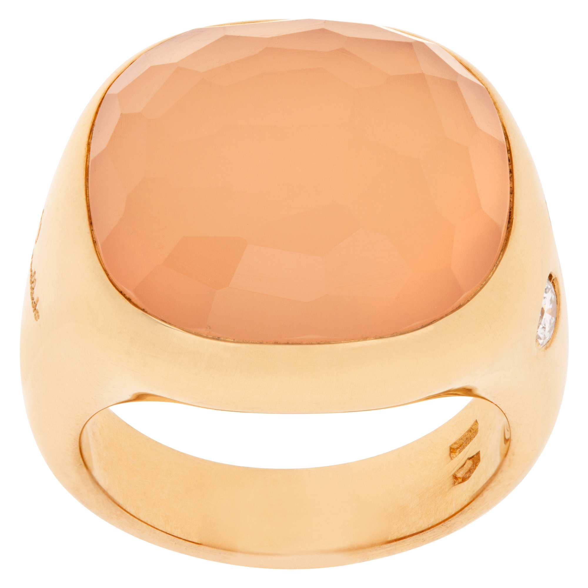 Pomellato rose quartz ring with 2 diamonds in 18k rose gold. Size 6.5 image 1