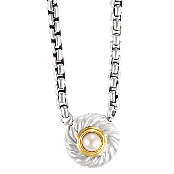 David Yurman necklace in sterling silver with a pearl bezel set in 18k yellow gold image 1