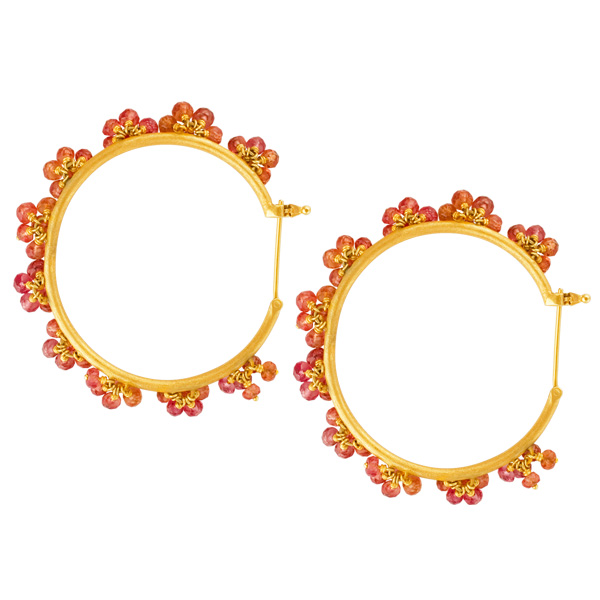 Hoops in 18k with sapphire beeds image 1