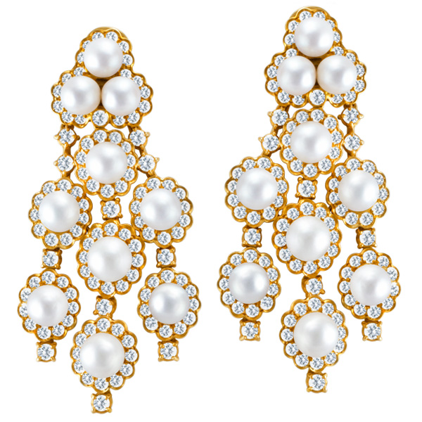 Pearl & diamond chandelier earrings in 14k image 1