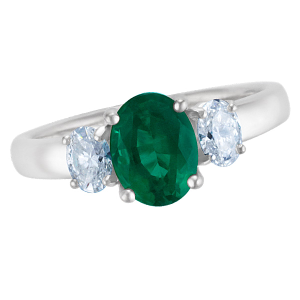 Emerald & diamond ring in 18k w/g image 1