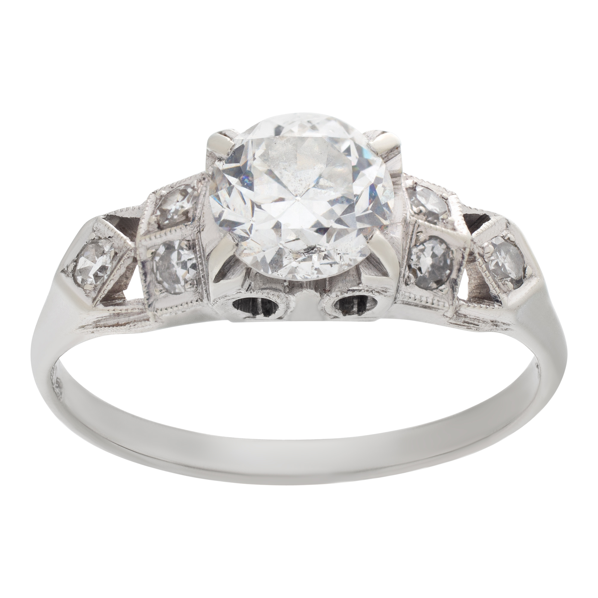 Charming diamond engagement ring in 18k white gold with an app. 0.60 carat center European cut round diamond image 1
