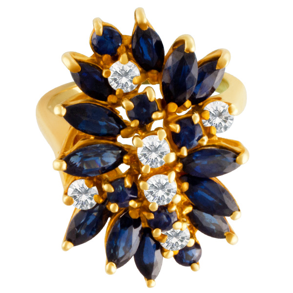 Diamond & sapphire cluster ring in 14k image 1