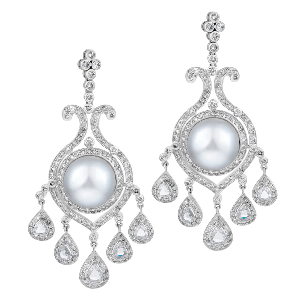 Pearl & diamond earrings in 18k white gold image 1
