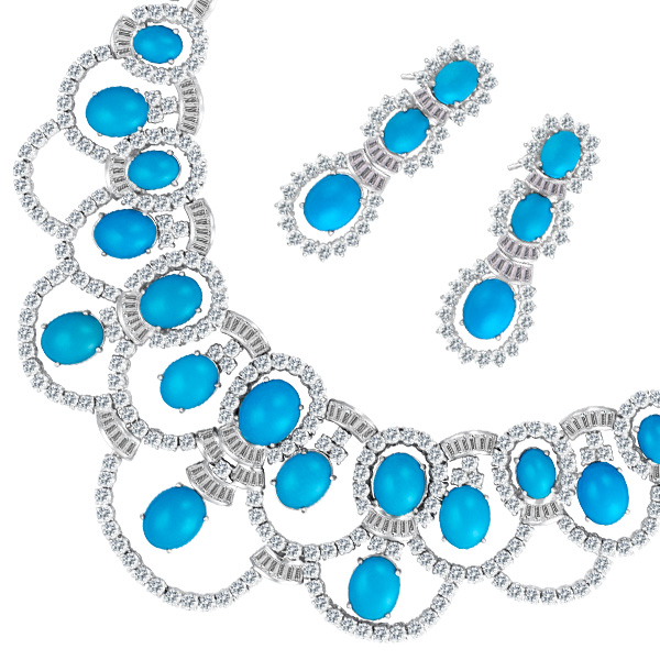 Turquoise Set (Necklace & Earrings) - 26.97 Carats In Diamonds image 1