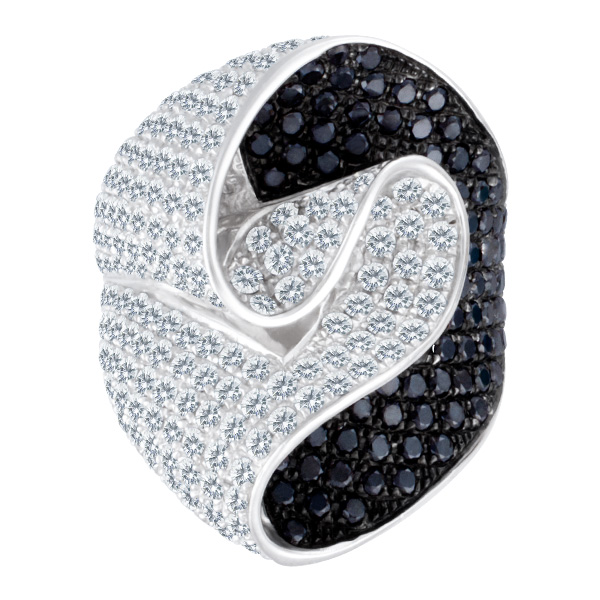 Twisted ring with black & white diamonds set in 14k white gold. 5.91 carats image 1