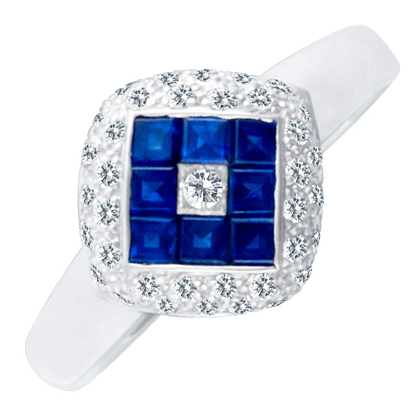 Modern & Cute! Diamong and sapphire ring 18k white gold. Size 7. image 1