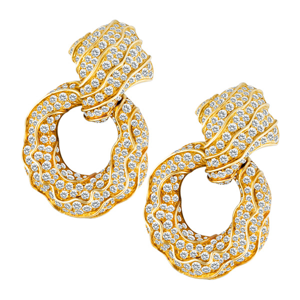 twisted gold and diamond drop earrings in 18k with over 12 carats image 1