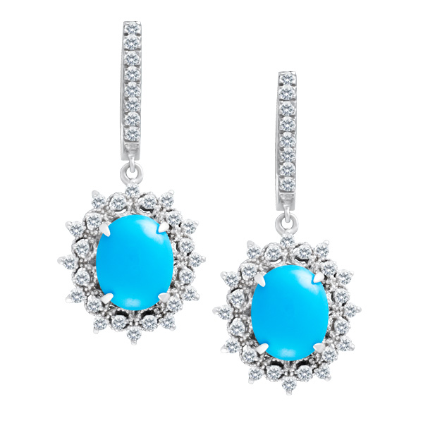 Oval turquoise and diamond earrings image 1