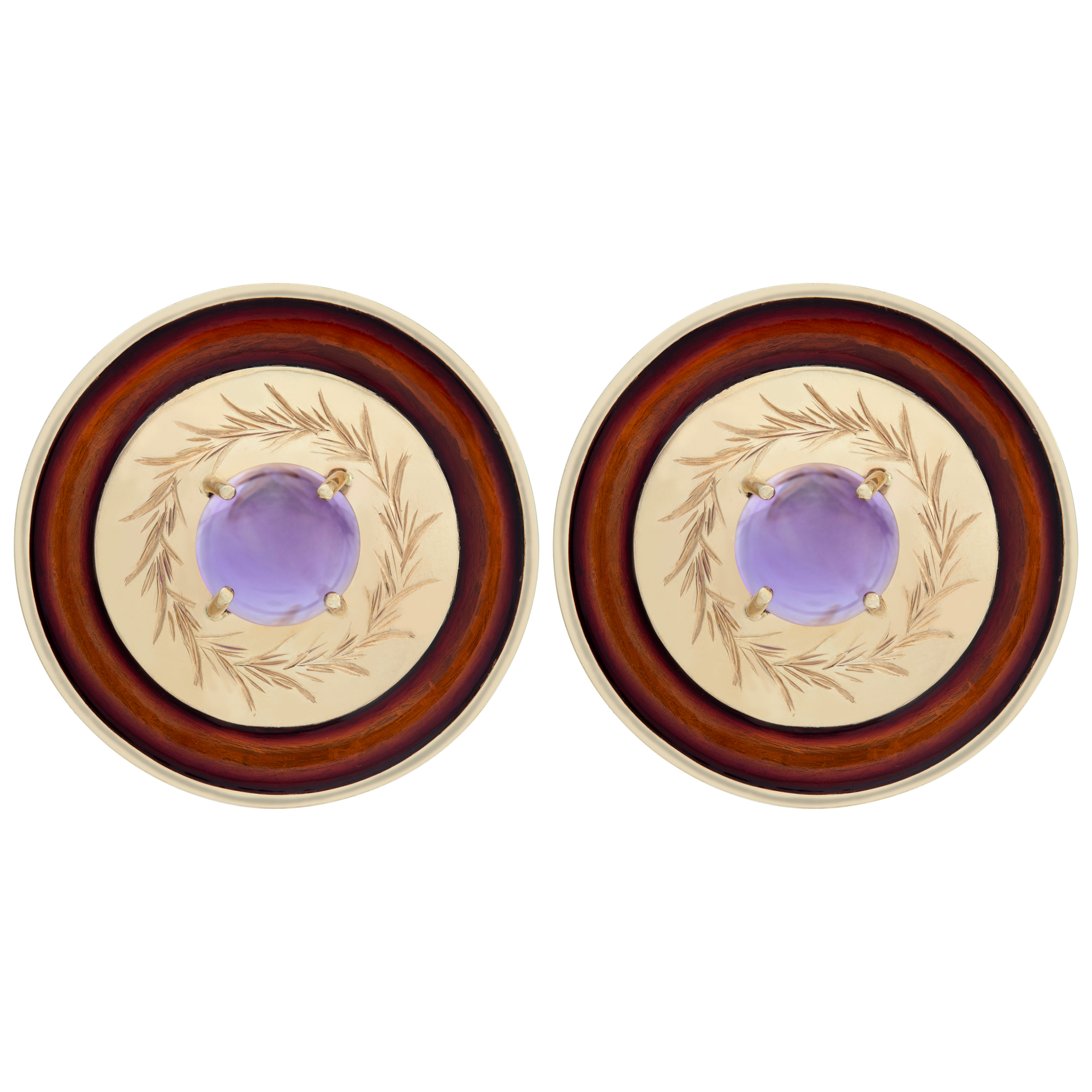 Black enamel circling cabachon amethyst earrings in 14k image 1