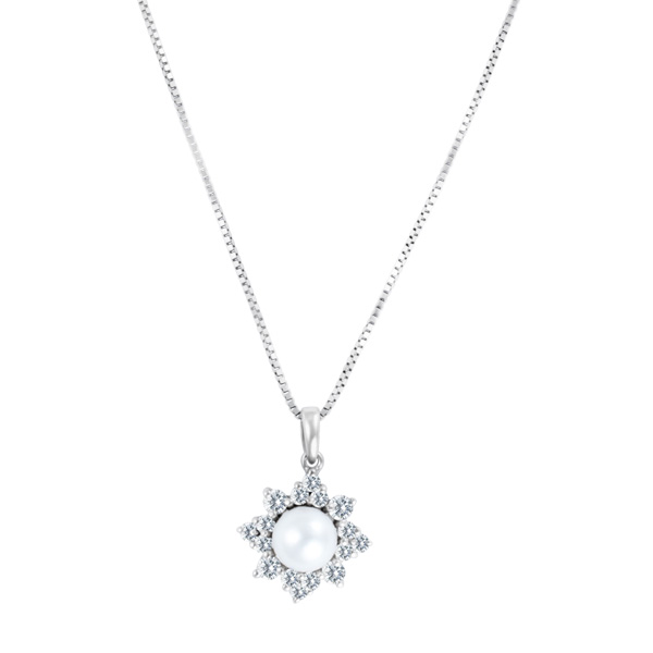 Beautiful pearl pendant with diamond accents on 14k white gold chain image 1