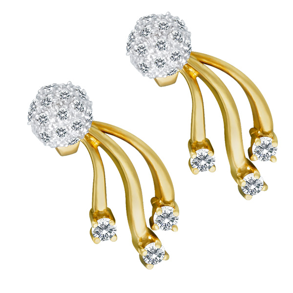 18k Pave diamond earring balls with 3 lines and diamond accents image 1