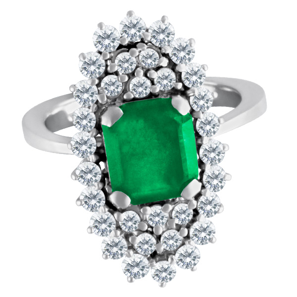 Vintage cocktail ring in 14k with diamonds and emerald image 1