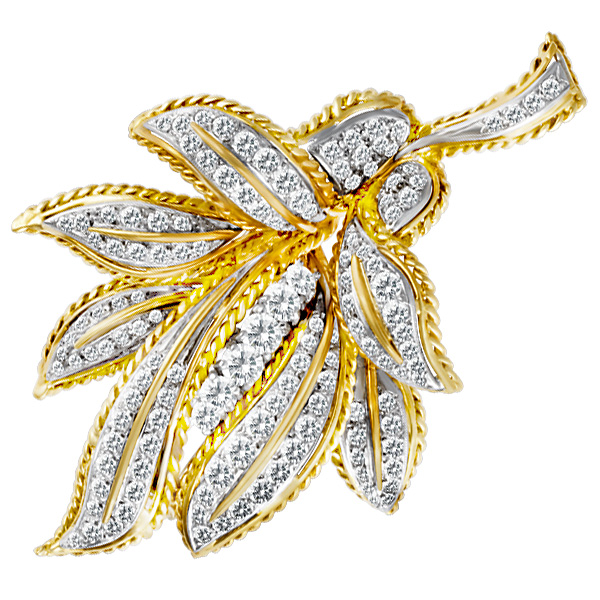 Leaf design broach in 18k with diamonds image 1